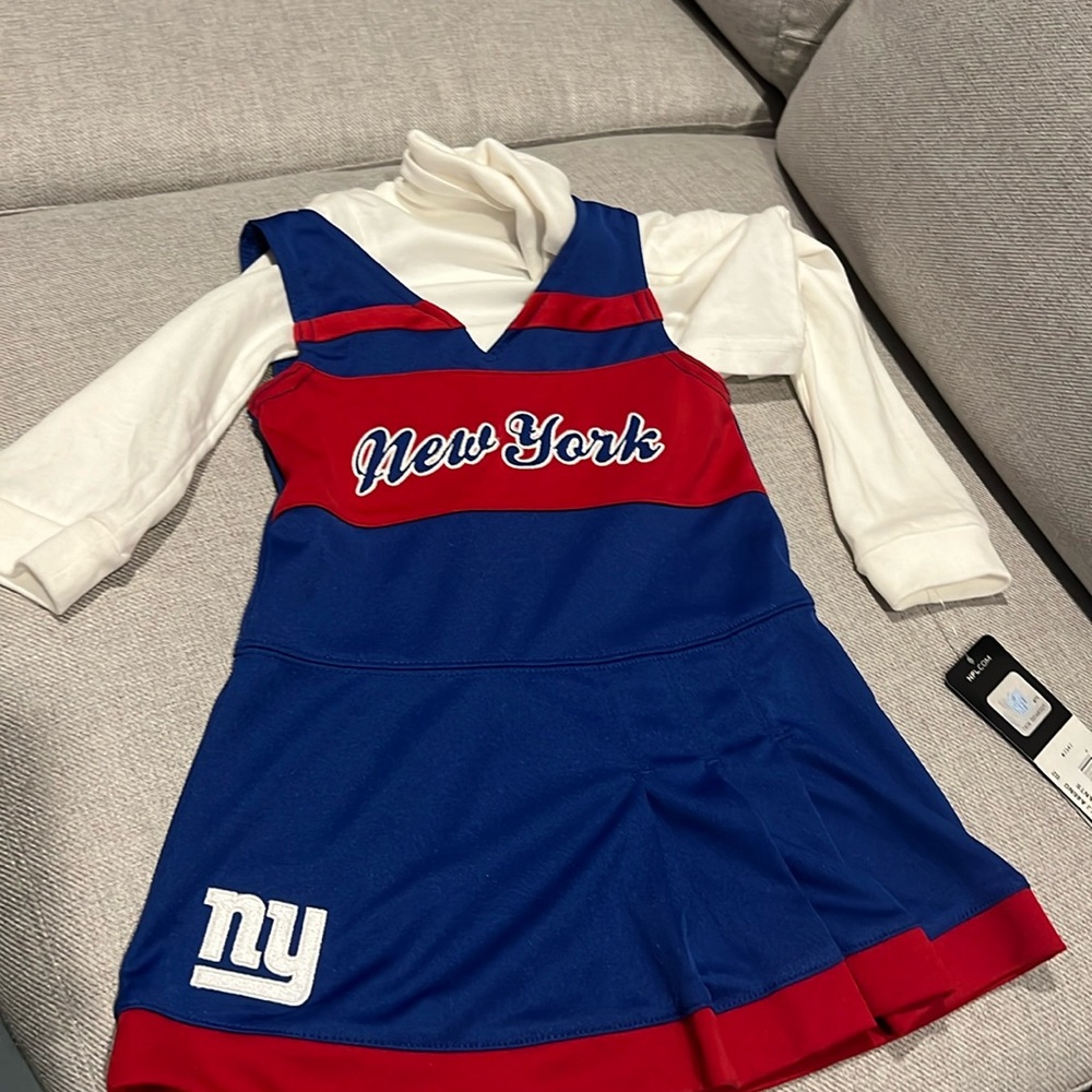 New York Giants team NFL two piece dress and shirt set for toddler girl size 2T.